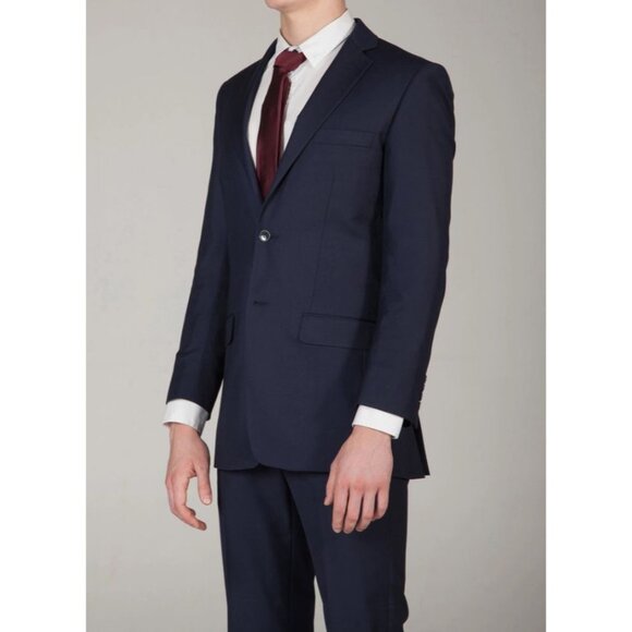 Mens Navy Blue Classic 2-Button Suit Polyester & Rayon Unhemmed Pants 40R * 34 - Picture 4 of 4